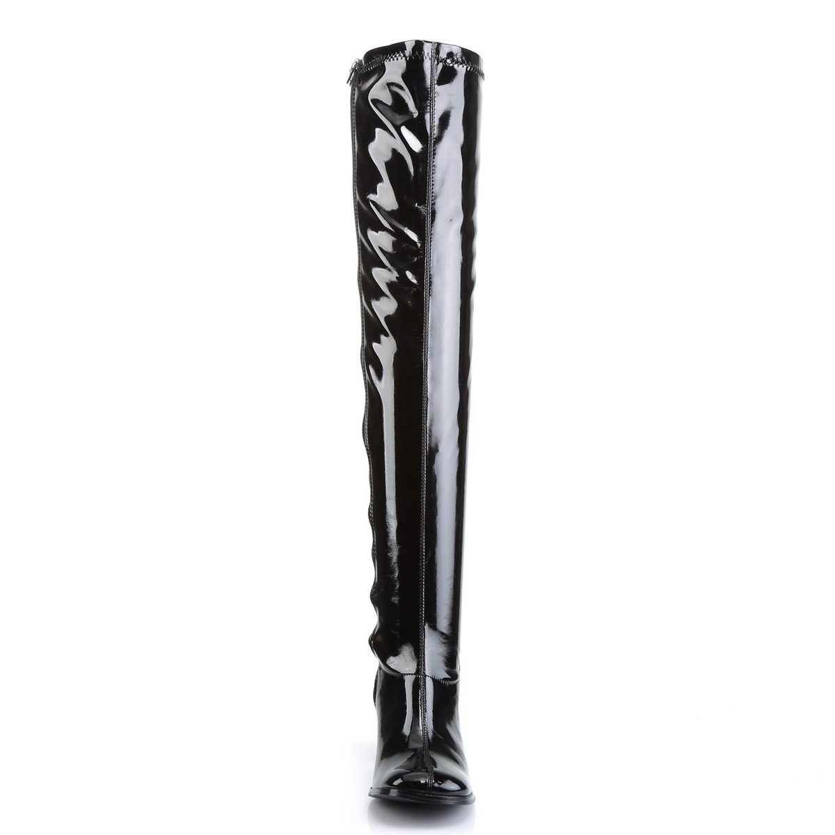 Funtasma Gogo-3000 B - Shiny Black Chunky-Heel Single Sole Thigh High Boots