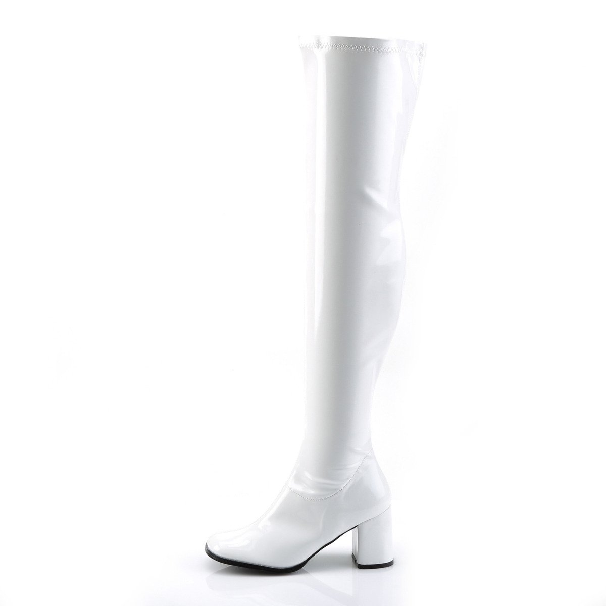 Funtasma Gogo-3000 W - Shiny White Chunky-Heel Single Sole Thigh High Boots