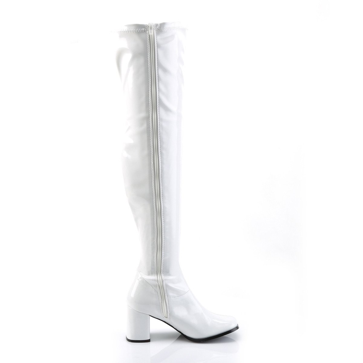 Funtasma Gogo-3000 W - Shiny White Chunky-Heel Single Sole Thigh High Boots