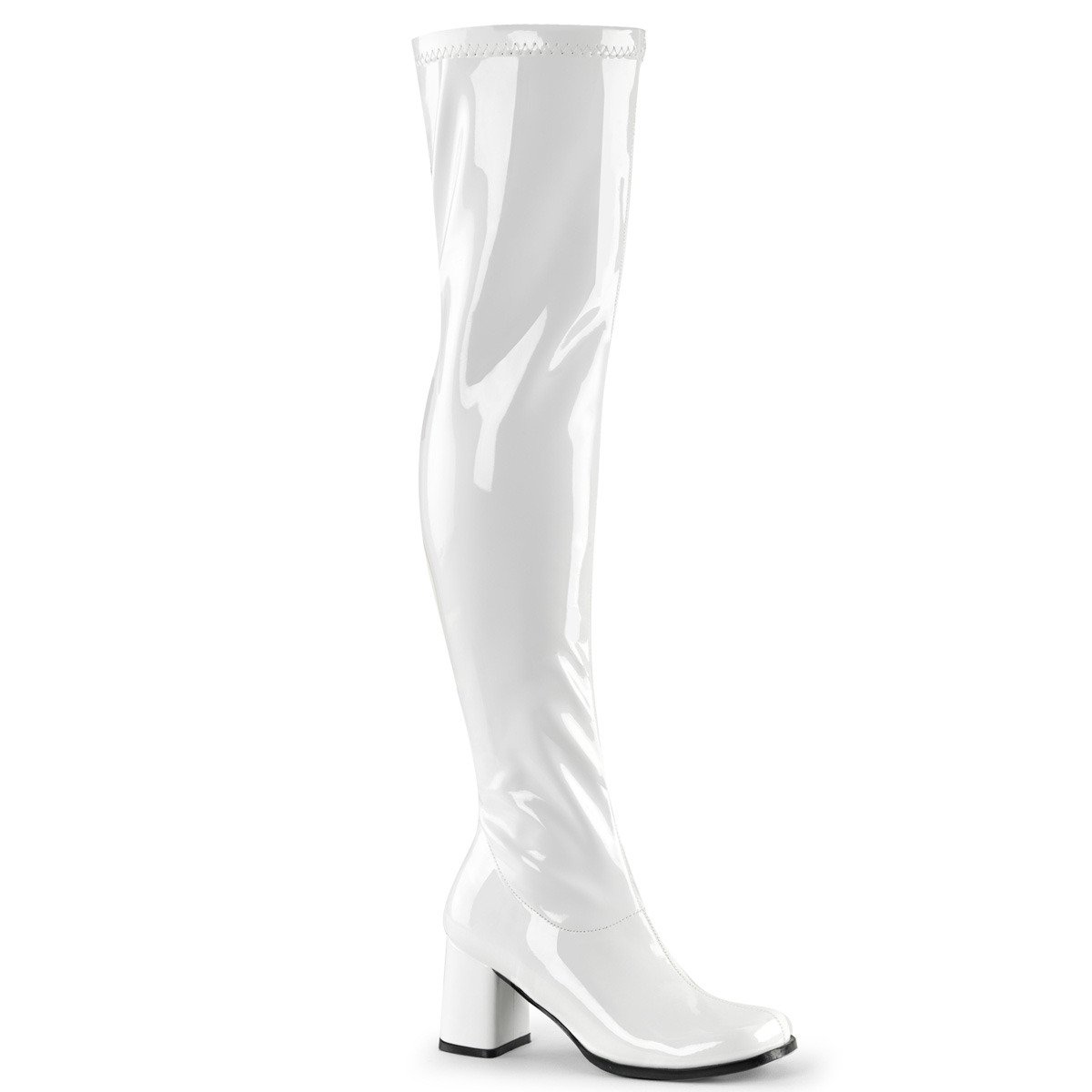 Funtasma Gogo-3000 W - Shiny White Chunky-Heel Single Sole Thigh High Boots