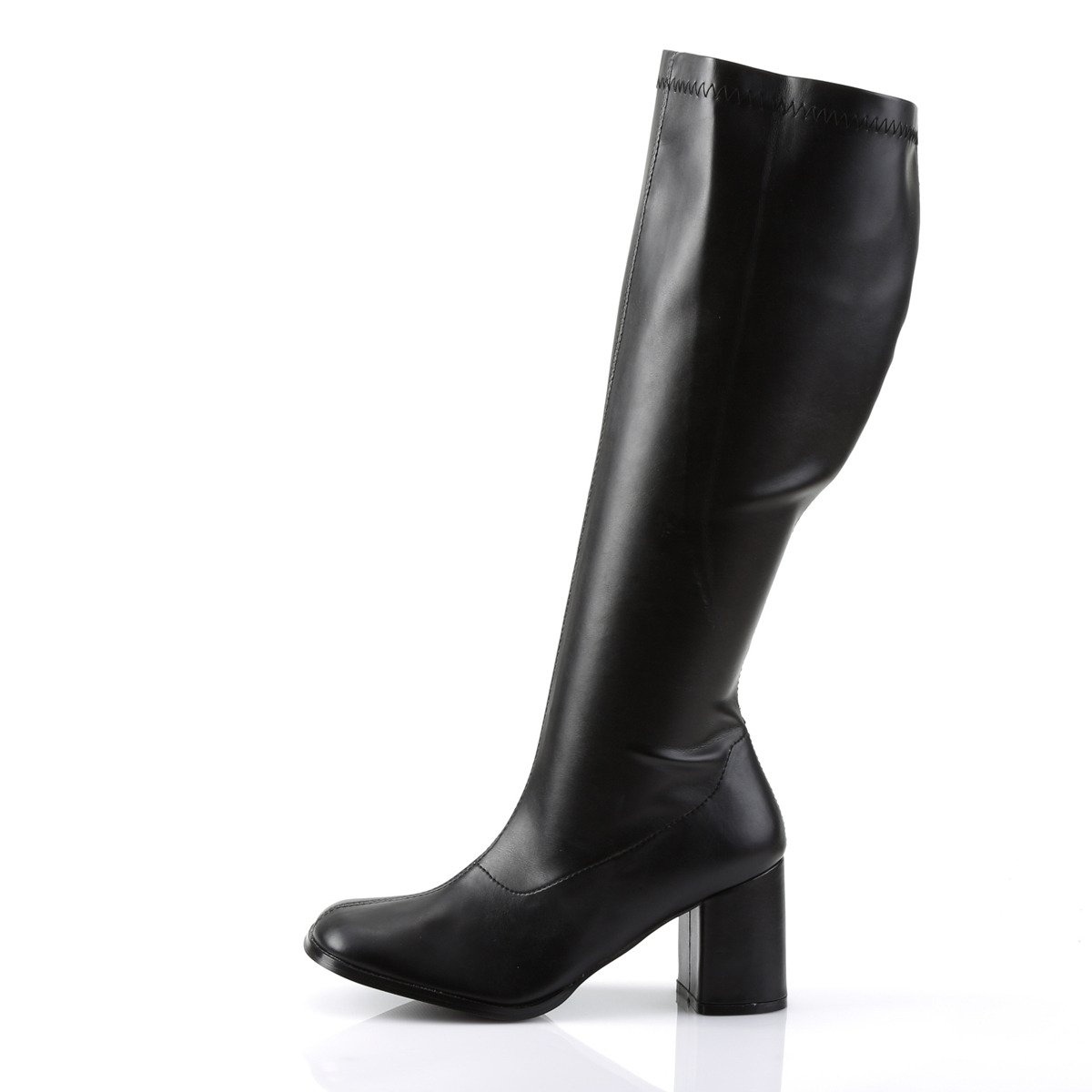 Funtasma Gogo-300WC B/PU - Black Chunky-Heel Knee High Single Sole Boots With Widened Calf