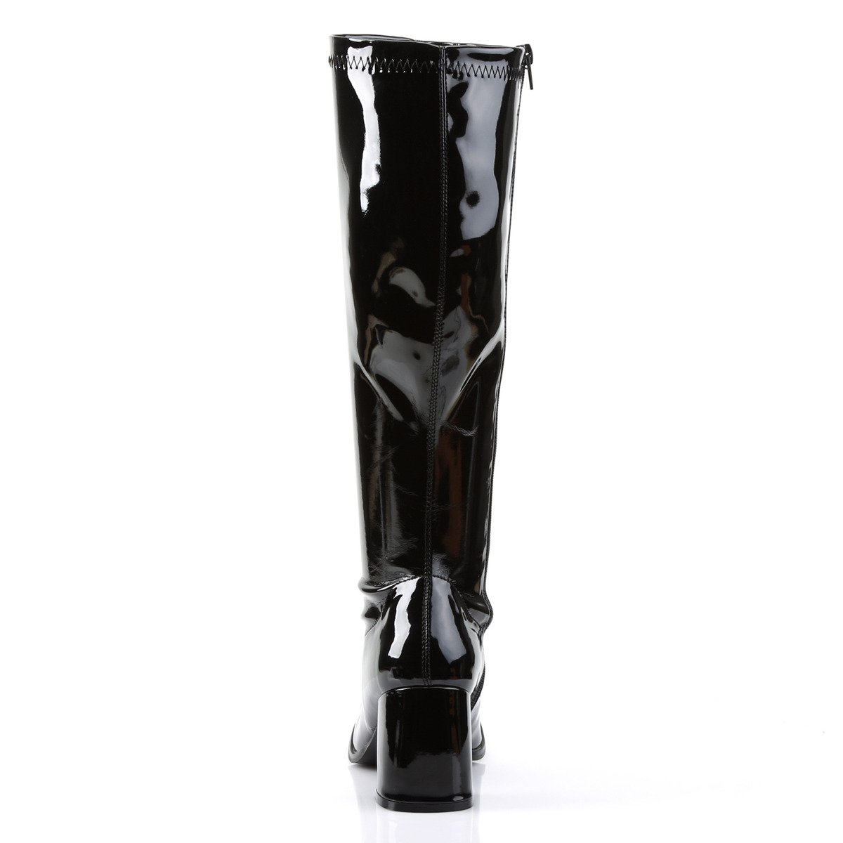 Funtasma Gogo-300WC B - Shiny Black Chunky-Heel Knee High Single Sole Boots With Widened Calf
