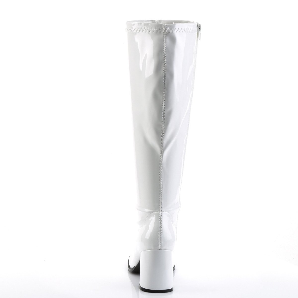 Funtasma Gogo-300WC W - Shiny White Chunky-Heel Knee High Single Sole Boots With Widened Calf