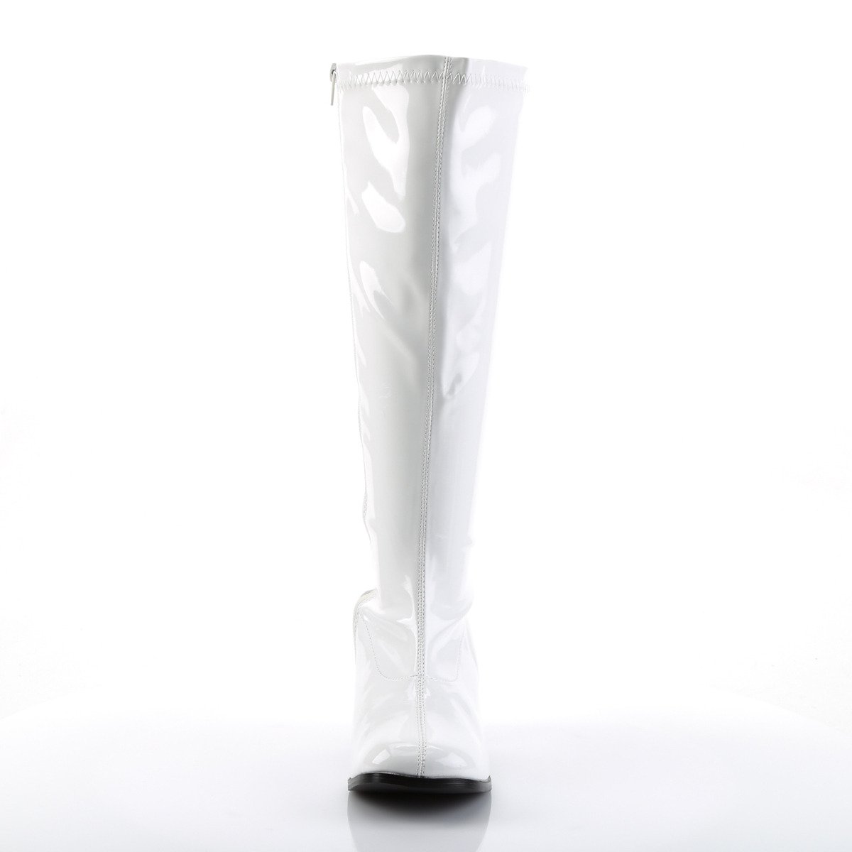Funtasma Gogo-300X W - Shiny White Chunky-Heel Knee High Single Sole Boots For Wider Foot