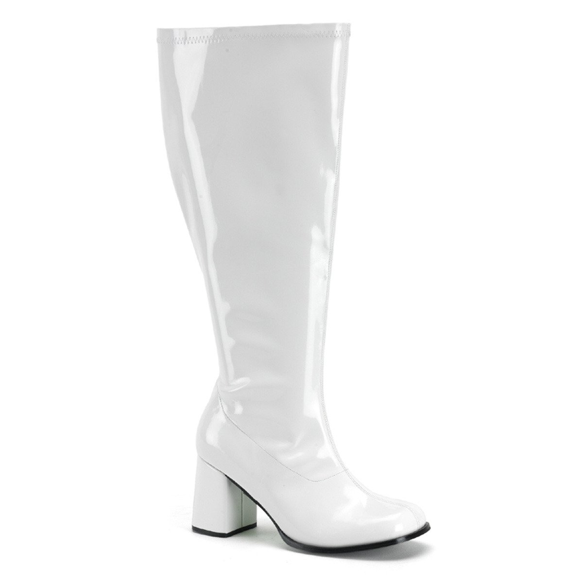 Funtasma Gogo-300X W - Shiny White Chunky-Heel Knee High Single Sole Boots For Wider Foot
