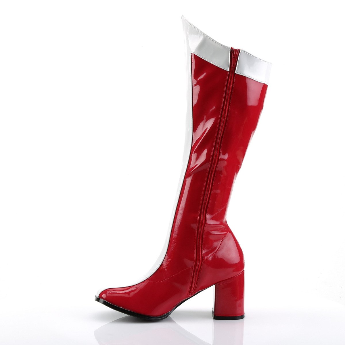 Funtasma Gogo-305 RW - Shiny Red Chunky-Heel Knee High Single Sole Boots