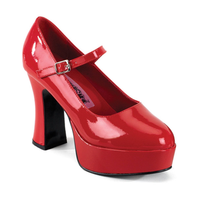 Funtasma Maryjane-50 R - Shiny Red Platform High Chunky-Heel Mary Jane Shoes