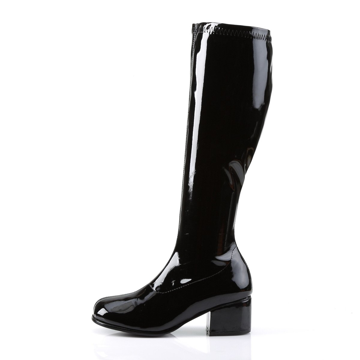 Funtasma Retro-300 B - Shiny Black Chunky-Heel Knee High Single Sole Boots