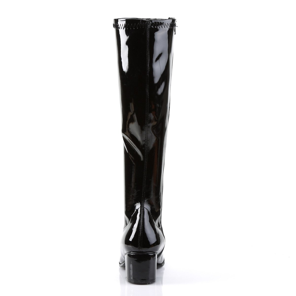 Funtasma Retro-300 B - Shiny Black Chunky-Heel Knee High Single Sole Boots