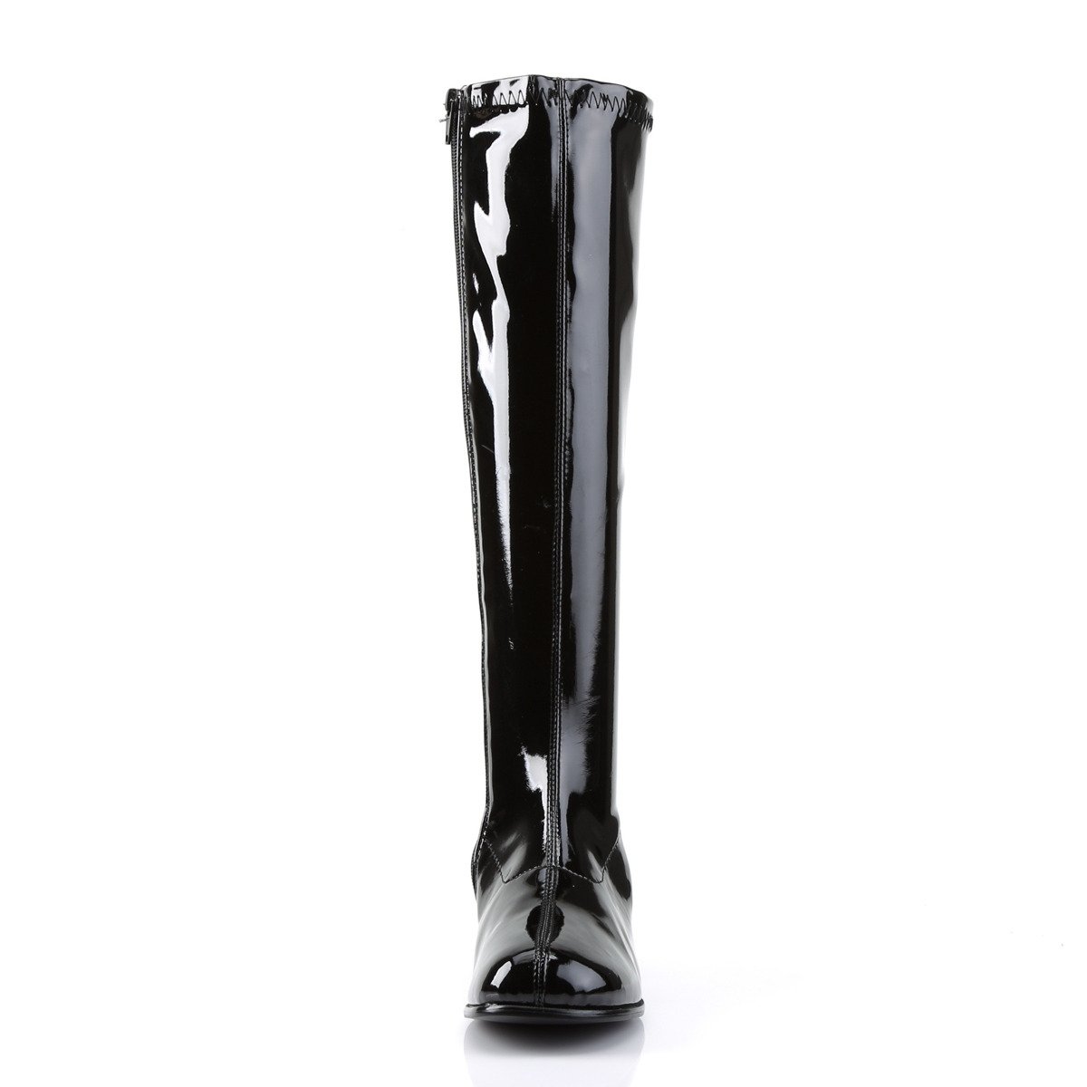 Funtasma Retro-300 B - Shiny Black Chunky-Heel Knee High Single Sole Boots