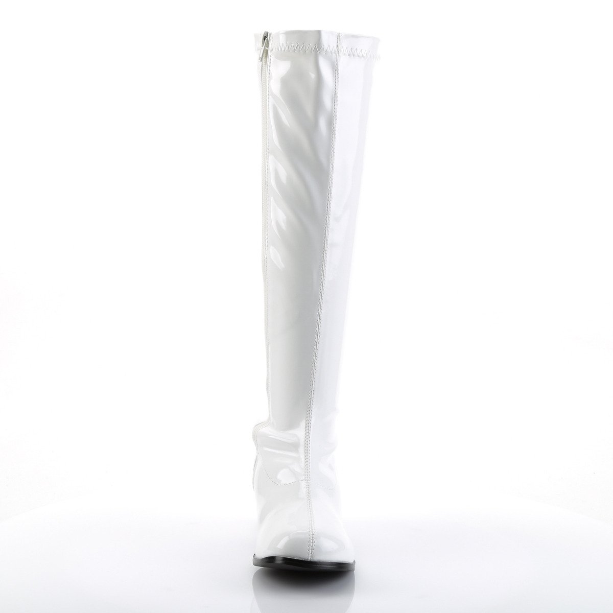 Funtasma Retro-300 W - Shiny White Chunky-Heel Knee High Single Sole Boots