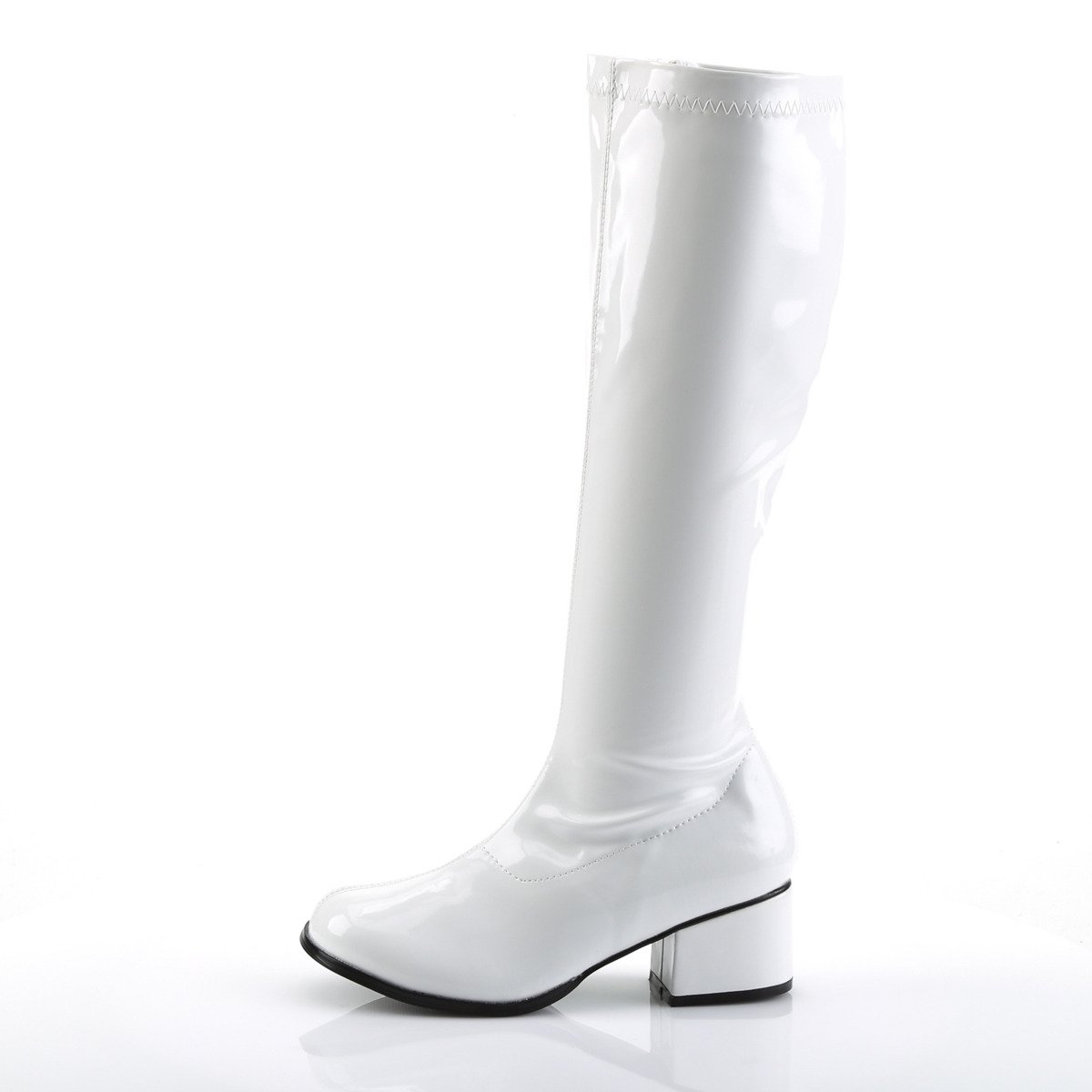 Funtasma Retro-300 W - Shiny White Chunky-Heel Knee High Single Sole Boots