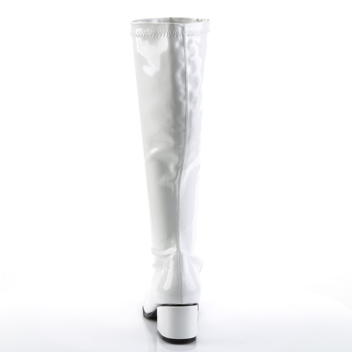 Funtasma Retro-300 W - Shiny White Chunky-Heel Knee High Single Sole Boots