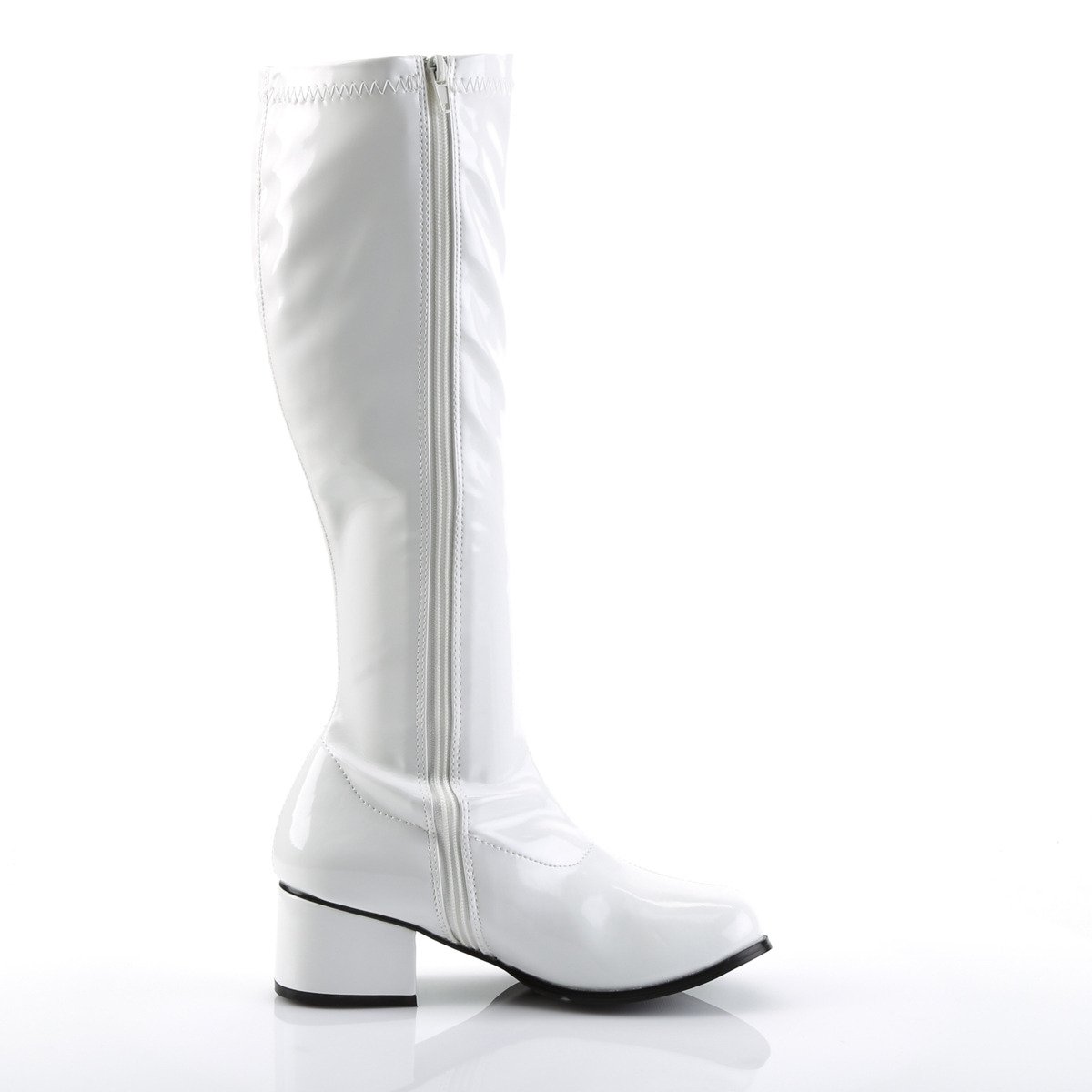 Funtasma Retro-300 W - Shiny White Chunky-Heel Knee High Single Sole Boots