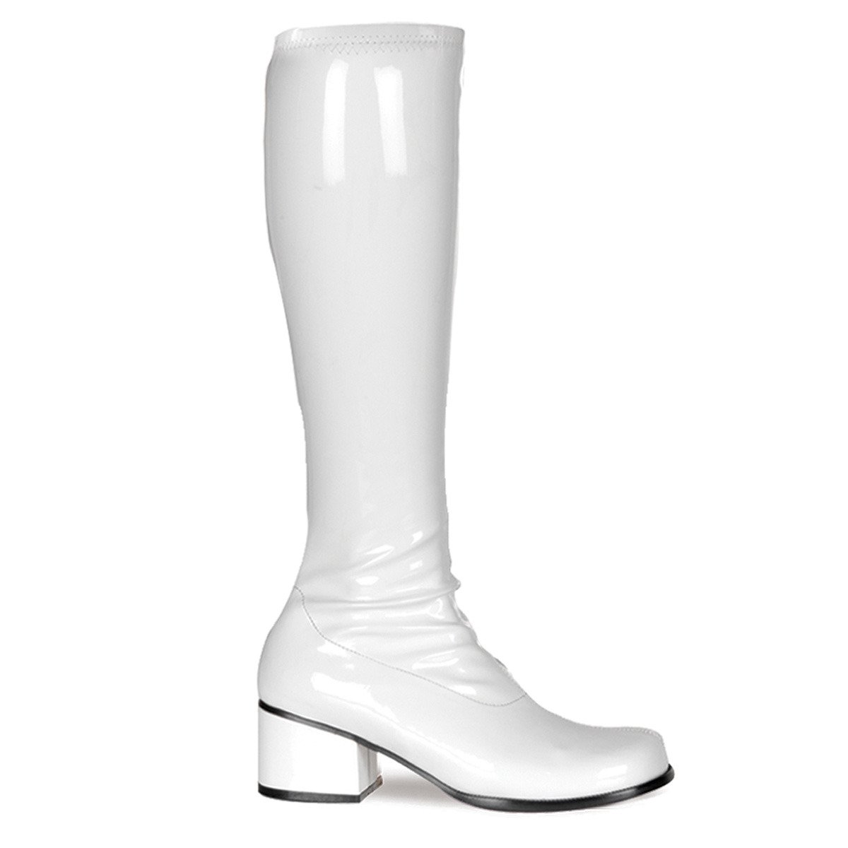 Funtasma Retro-300 W - Shiny White Chunky-Heel Knee High Single Sole Boots