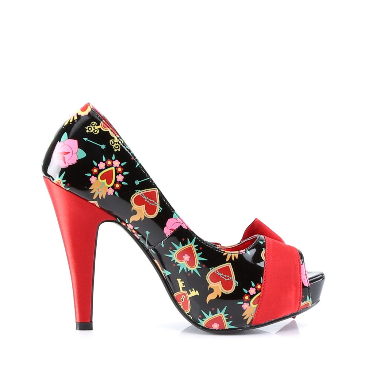 Pin Up Couture Bettie-13 BPT-RSA - Shiny Black Peep Toe Heels