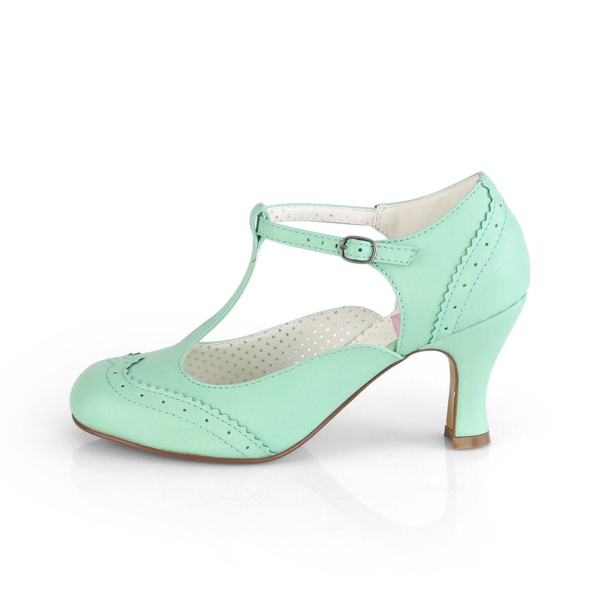 Pin Up Couture Flapper-26 MTPU - Green Chunky-Heel Single Sole Pumps With Straps