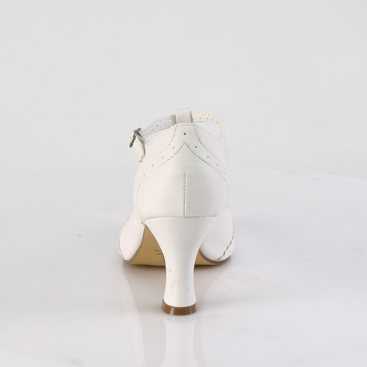 Pin Up Couture Flapper-26 WPU - White Chunky-Heel Single Sole Pumps With Straps