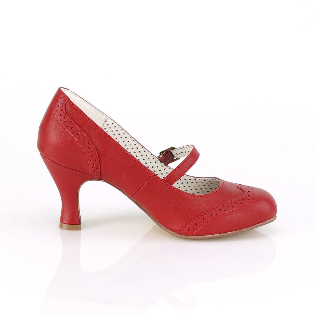 Pin Up Couture Flapper-32 RPU - Red Chunky-Heel Single Sole Pumps With Straps