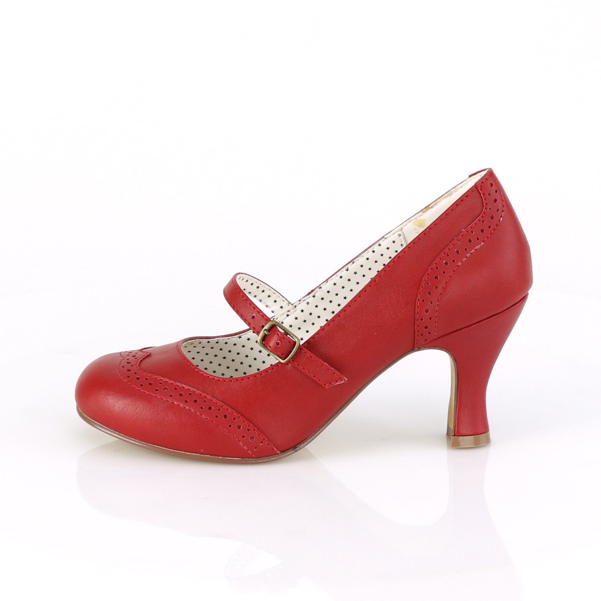 Pin Up Couture Flapper-32 RPU - Red Chunky-Heel Single Sole Pumps With Straps