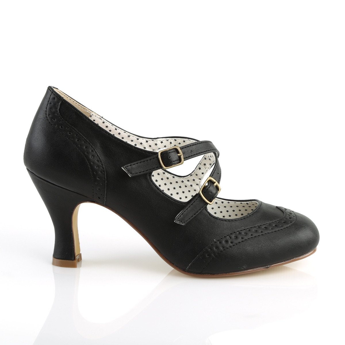 Pin Up Couture Flapper-35 BPU - Black Chunky-Heel Single Sole Pumps With Straps