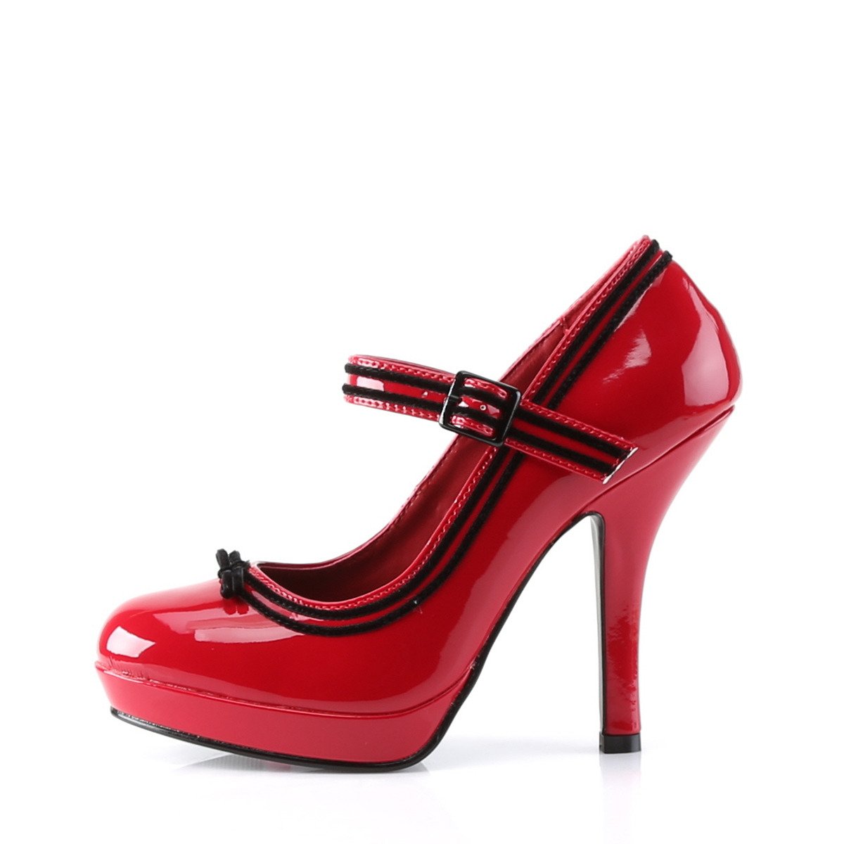Pin Up Couture Secret-15 RPT - Shiny Red High-Heel Single Sole Pumps With Straps