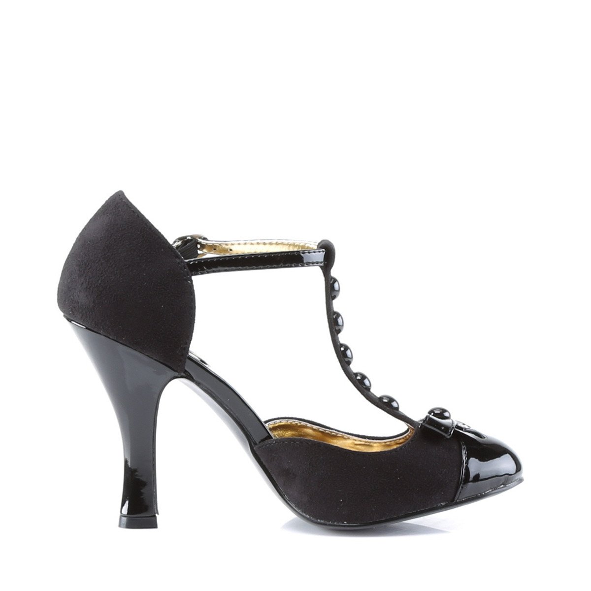 Pin Up Couture Smitten-10 BMCSUE-BPT - Shiny Black High-Heel Single Sole Pumps With Straps