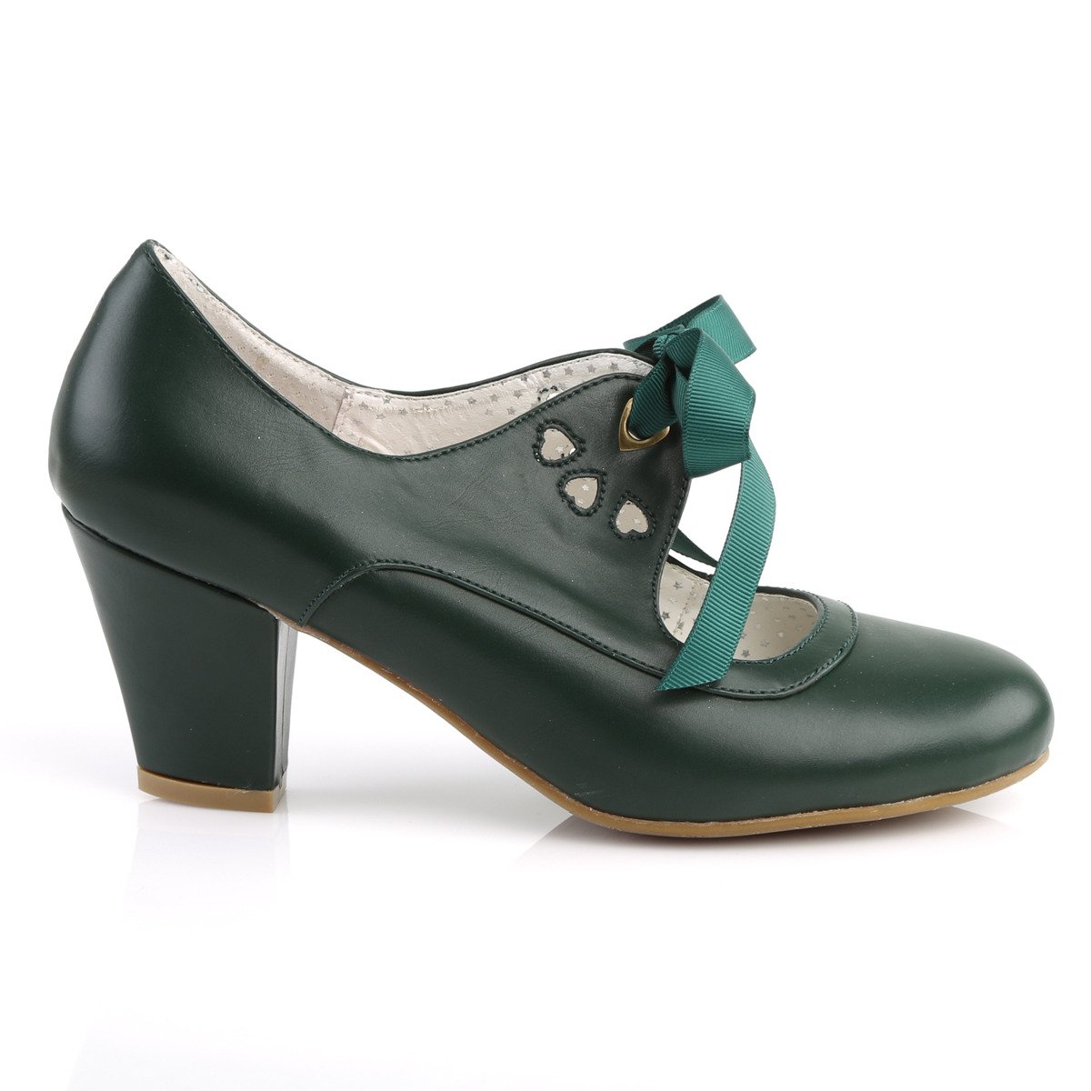Pin Up Couture Wiggle-32 DGNPU - Green Chunky-Heel Single Sole Pumps With Straps