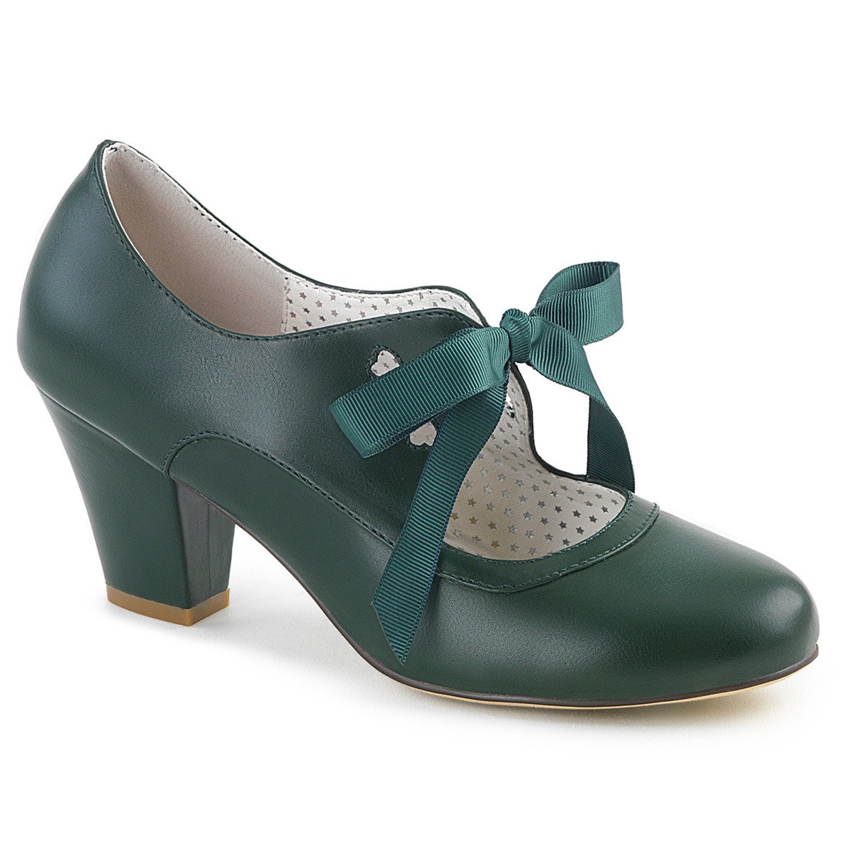 Pin Up Couture Wiggle-32 DGNPU - Green Chunky-Heel Single Sole Pumps With Straps