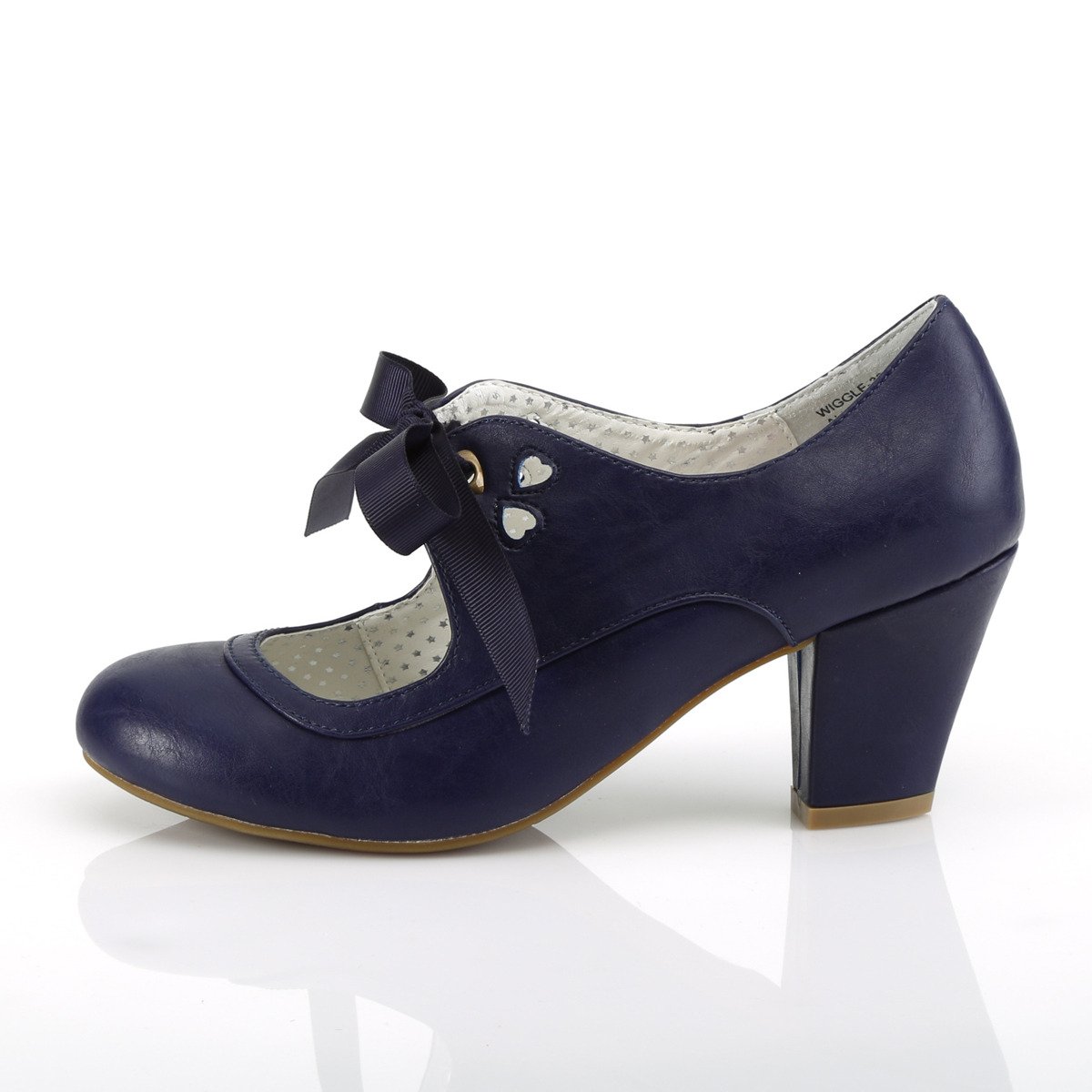 Pin Up Couture Wiggle-32 NBPU - Blue Chunky-Heel Single Sole Pumps With Straps