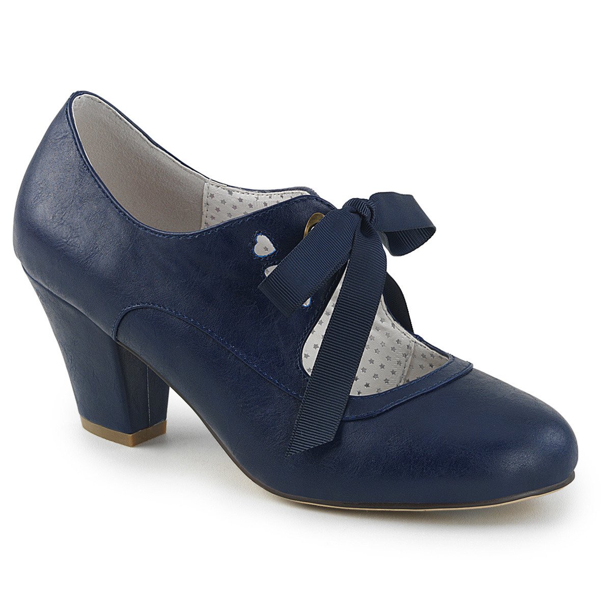 Pin Up Couture Wiggle-32 NBPU - Blue Chunky-Heel Single Sole Pumps With Straps