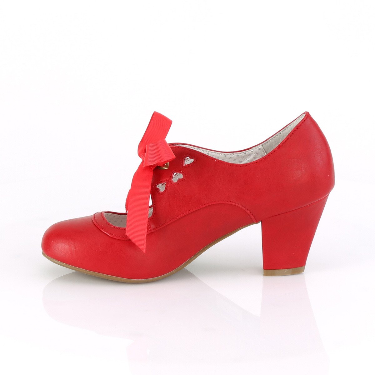 Pin Up Couture Wiggle-32 RPU - Red Chunky-Heel Single Sole Pumps With Straps