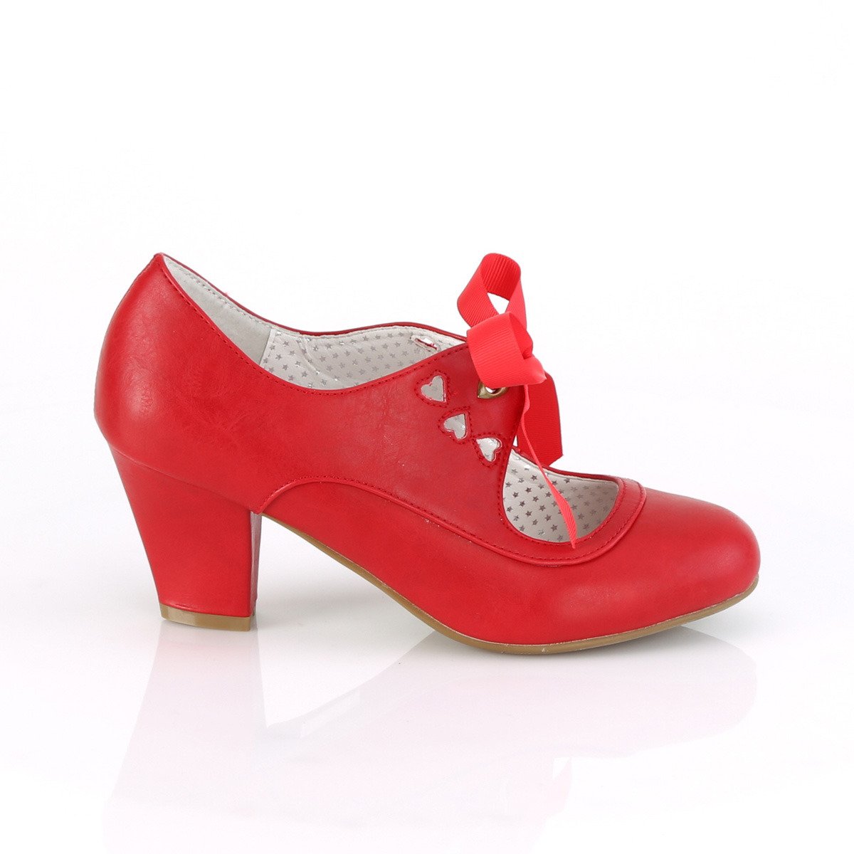 Pin Up Couture Wiggle-32 RPU - Red Chunky-Heel Single Sole Pumps With Straps