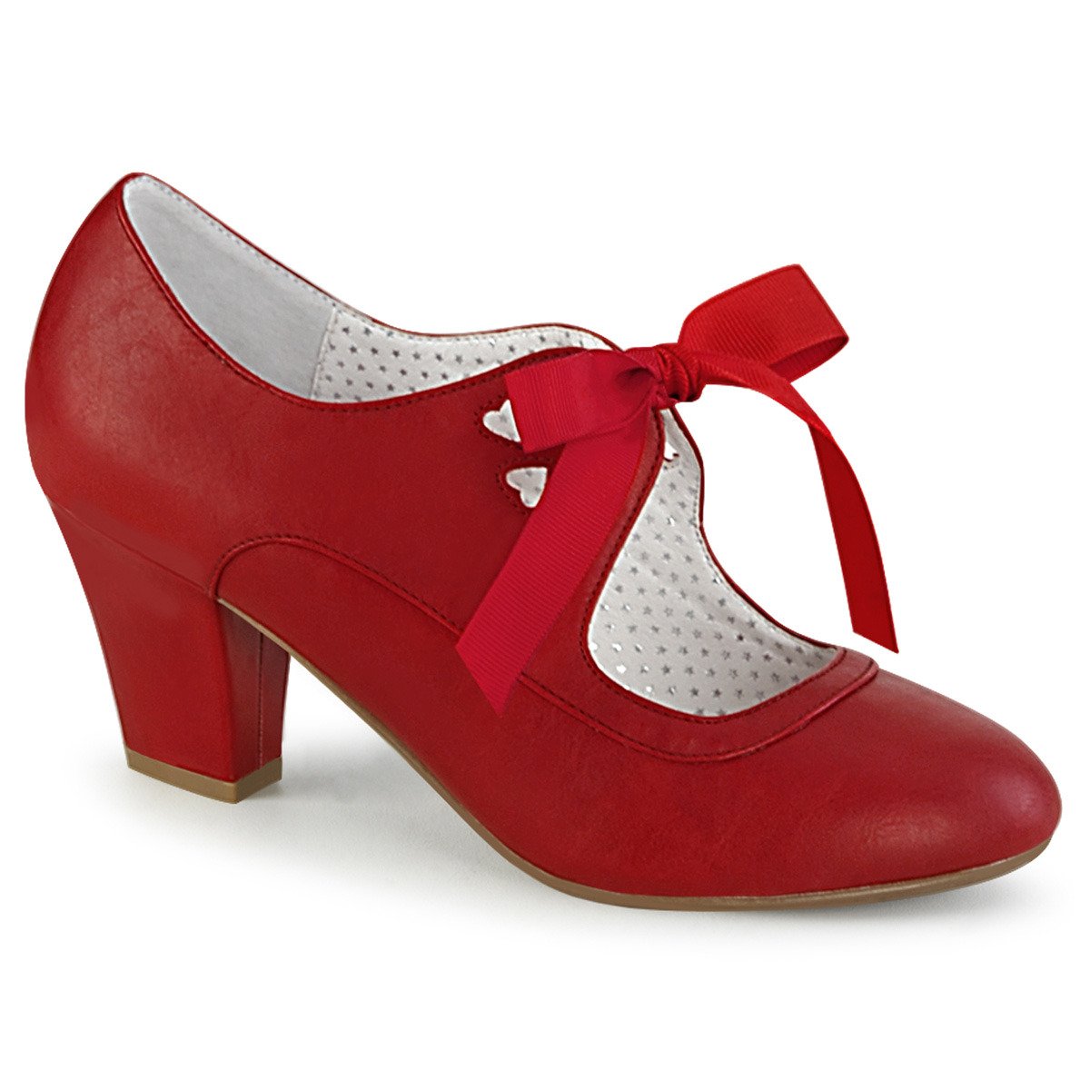 Pin Up Couture Wiggle-32 RPU - Red Chunky-Heel Single Sole Pumps With Straps