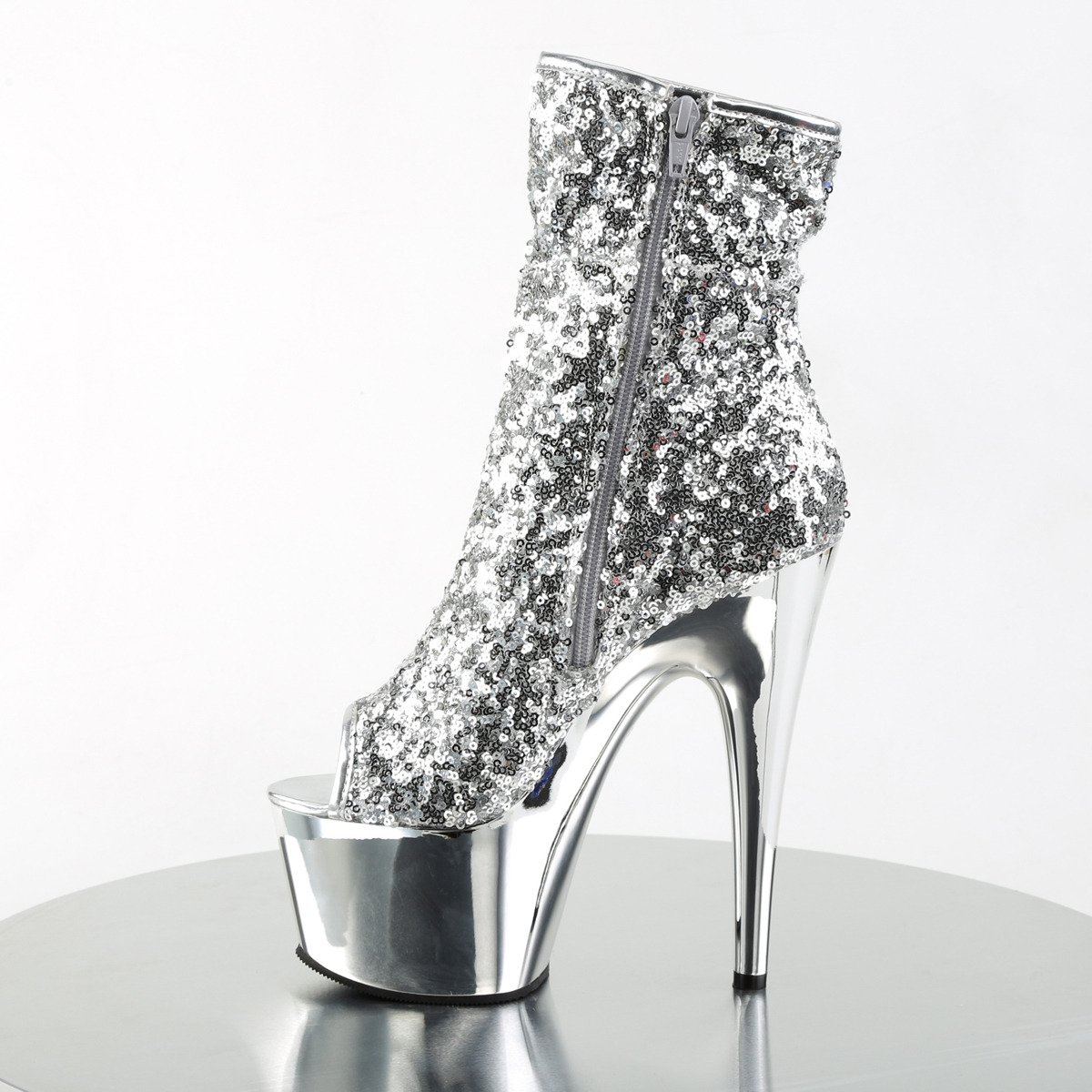 Pleaser Adore-1008SQ S/SCH - Silver High-Platform Ankle Boots