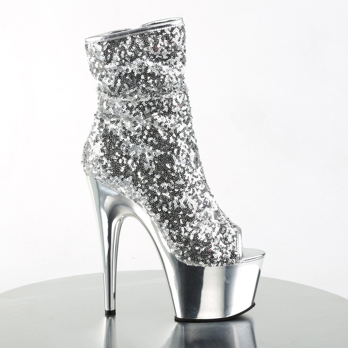 Pleaser Adore-1008SQ S/SCH - Silver High-Platform Ankle Boots