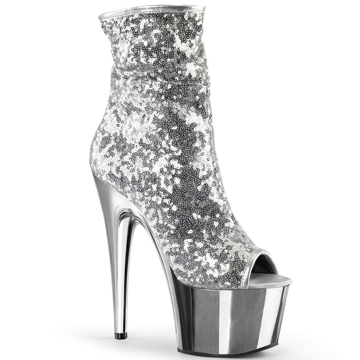Pleaser Adore-1008SQ S/SCH - Silver High-Platform Ankle Boots