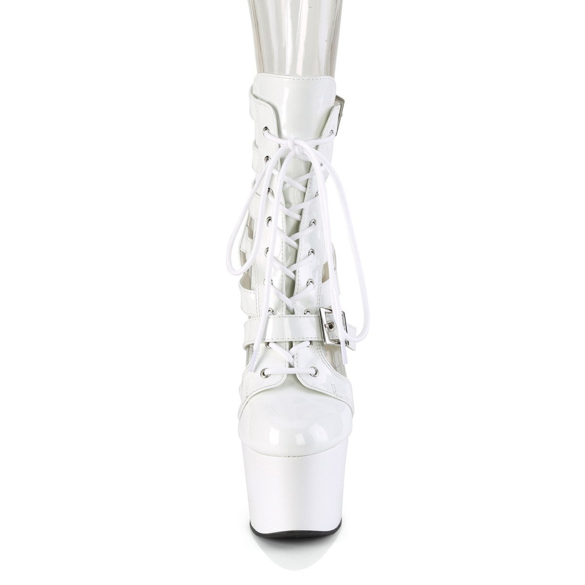 Pleaser Adore-1013MST W/M - Shiny White High-Platform Strap Heels