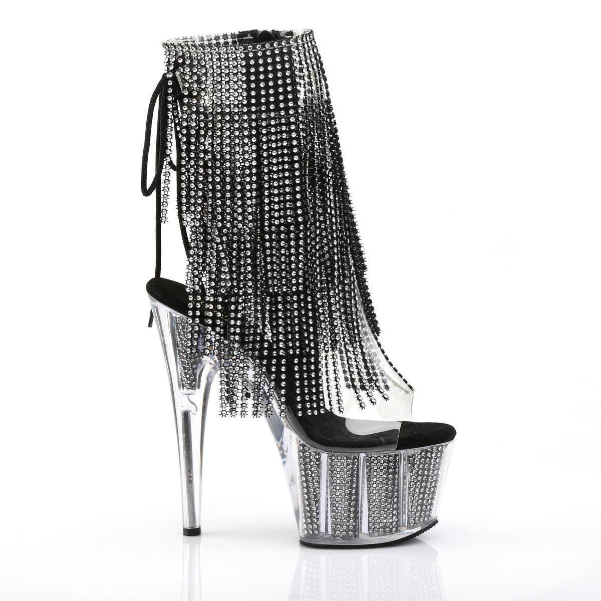 Pleaser Adore-1017SRS C-B/B - Clear High-Platform Peep Toe Boots