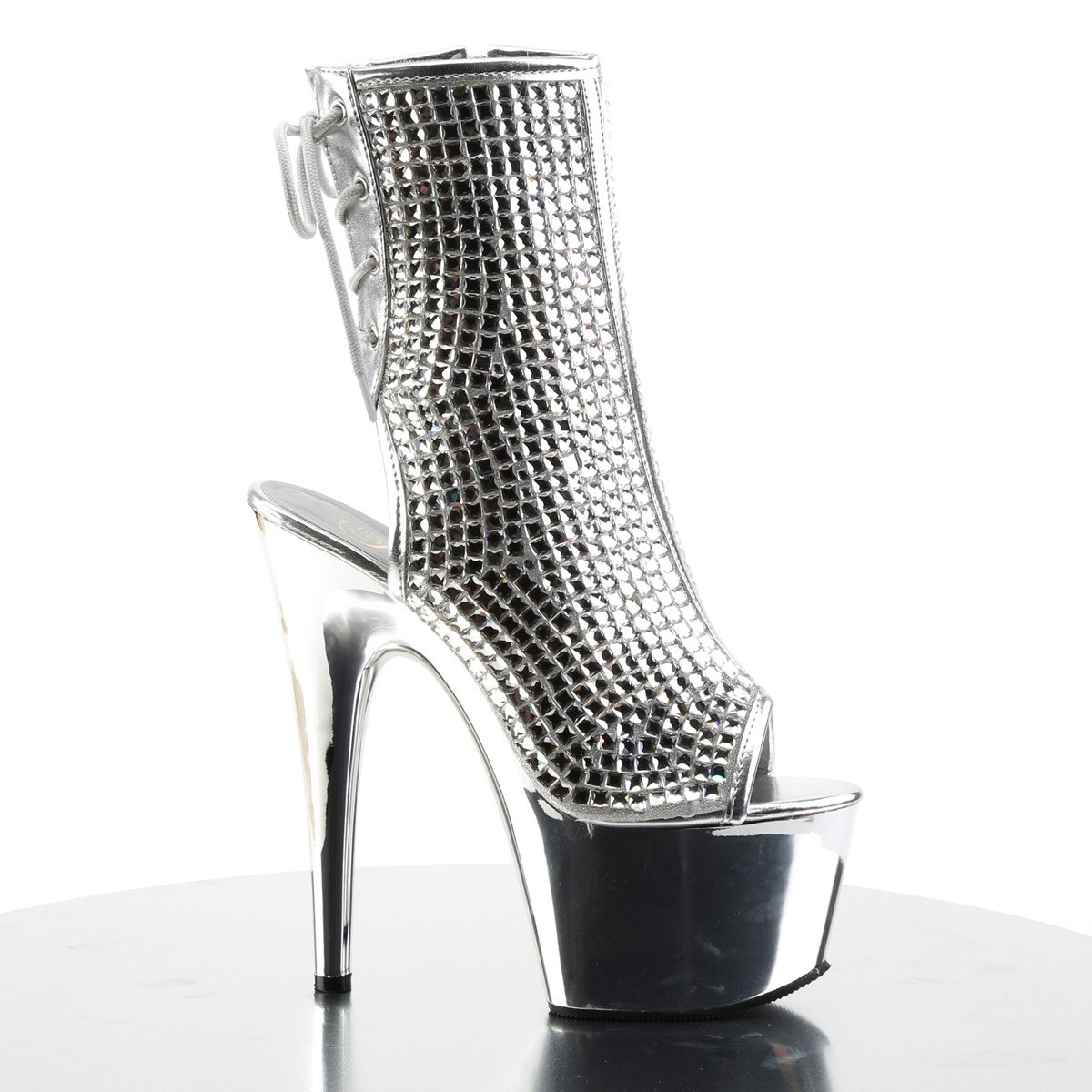 Pleaser Adore-1018DCS S/SCH - Silver High-Platform Peep Toe Boots