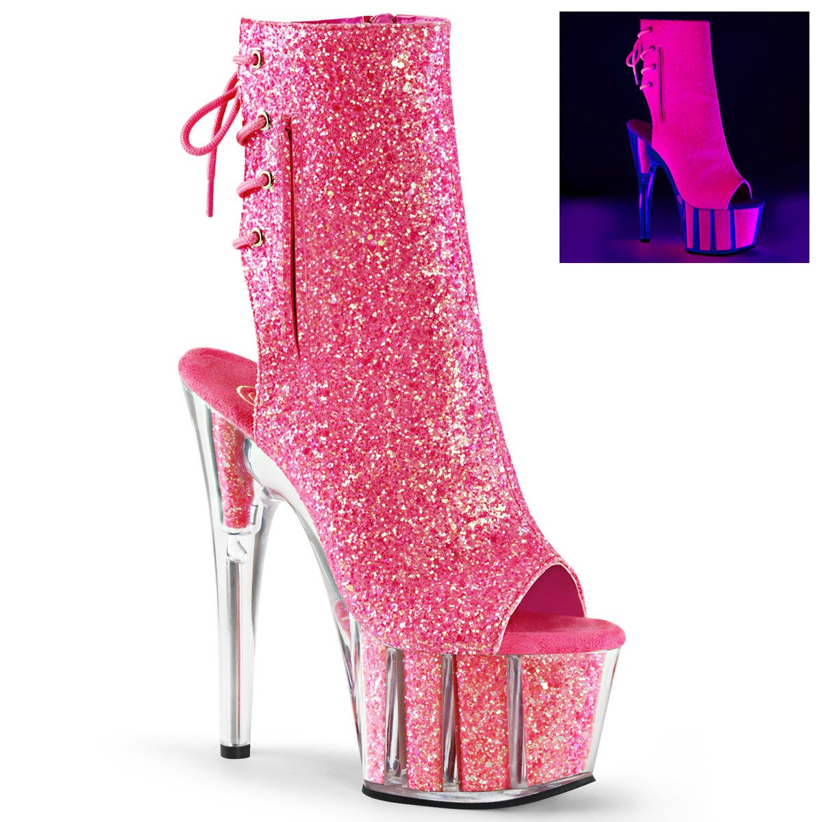 Pleaser Adore-1018G NPNK/M - Pink High-Platform Peep Toe Boots