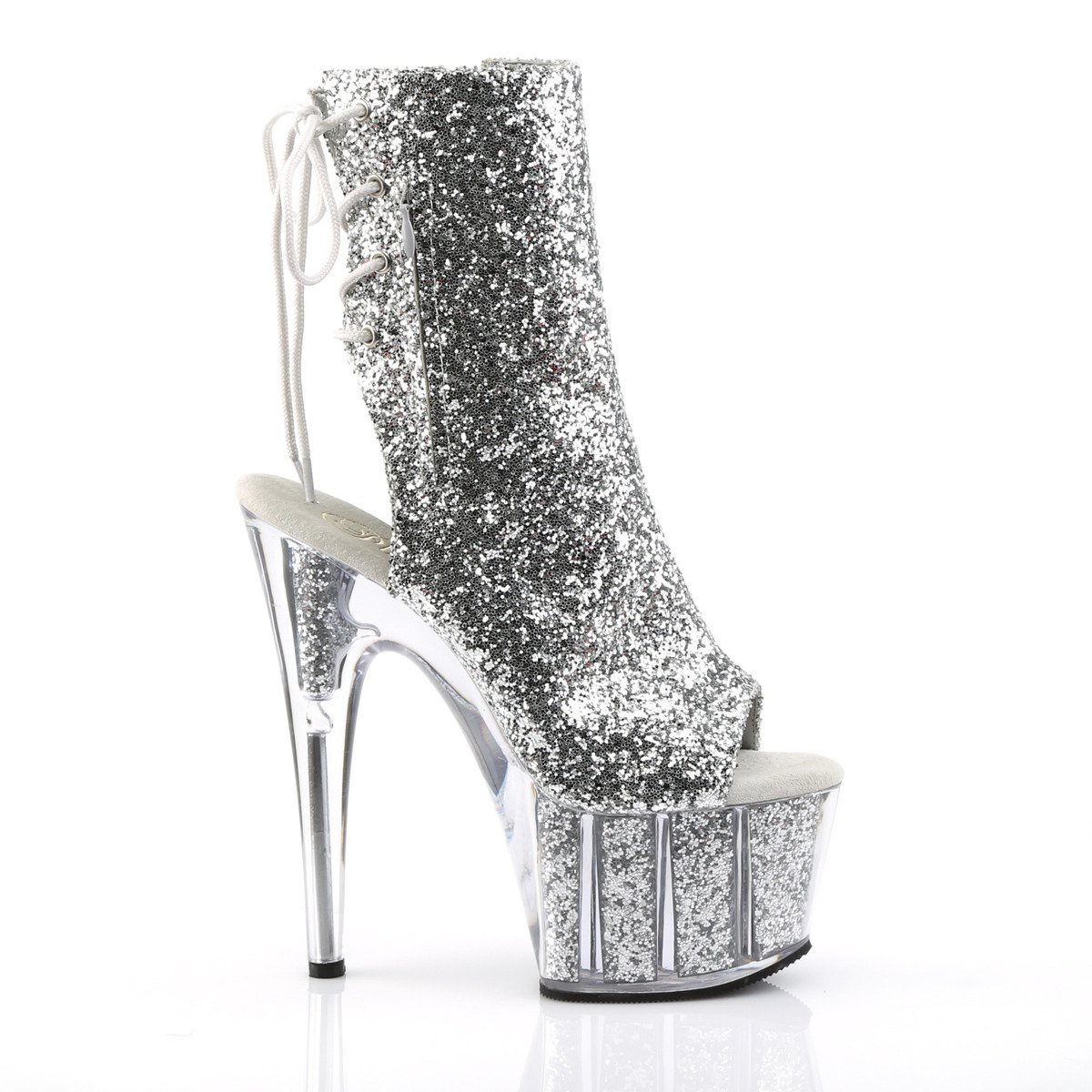 Pleaser Adore-1018G S/M - Silver High-Platform Peep Toe Boots