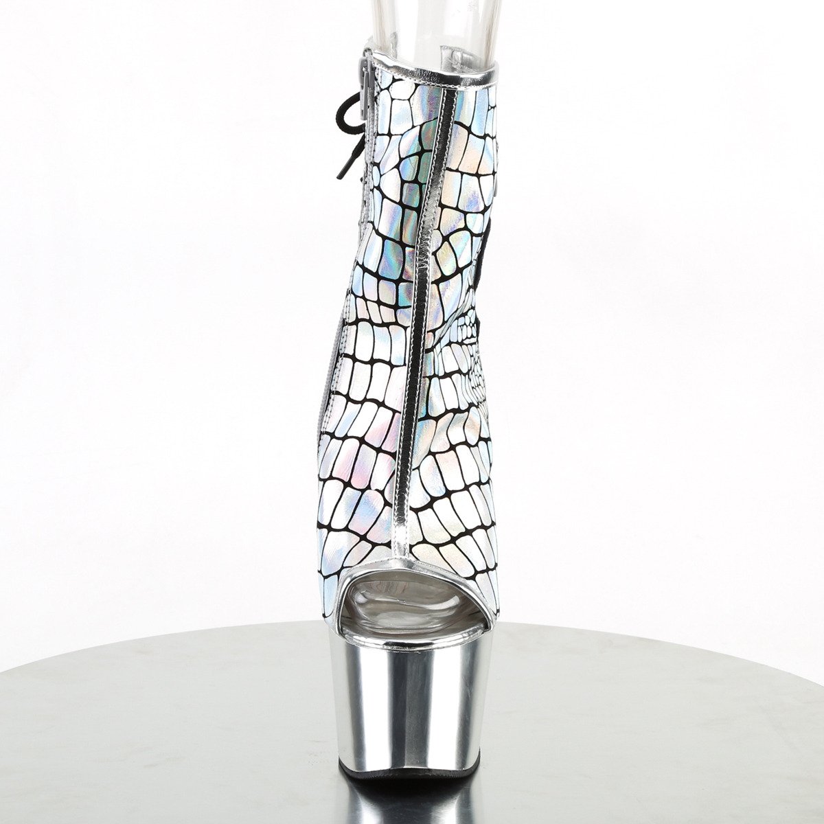 Pleaser Adore-1018HG SPU/SCH - Silver High-Platform Peep Toe Boots