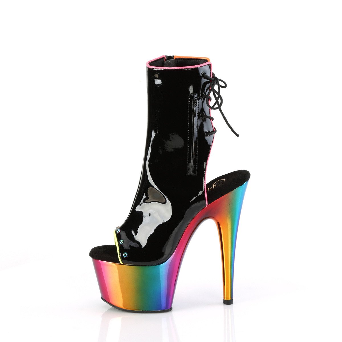 Pleaser Adore-1018RC-02 B/RBWCH - Black High-Platform Peep Toe Boots