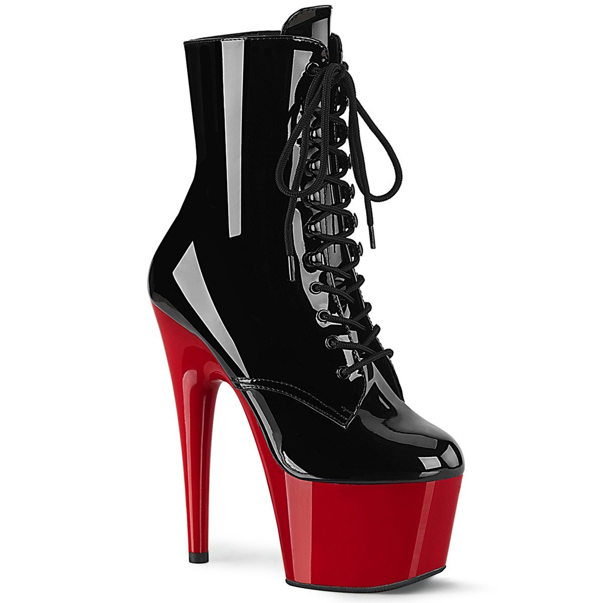 Pleaser Adore-1020 B/R - Shiny Black High-Platform Ankle Boots