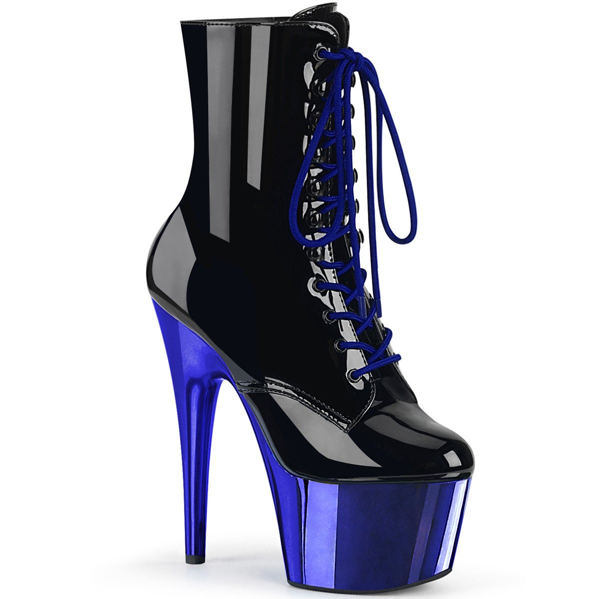 Pleaser Adore-1020 B/RYBLCH - Shiny Black High-Platform Ankle Boots