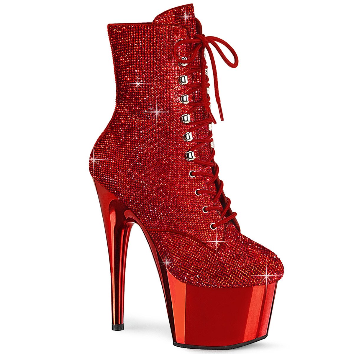 Pleaser Adore-1020CHRS R/RCH - Red High-Platform Ankle Boots