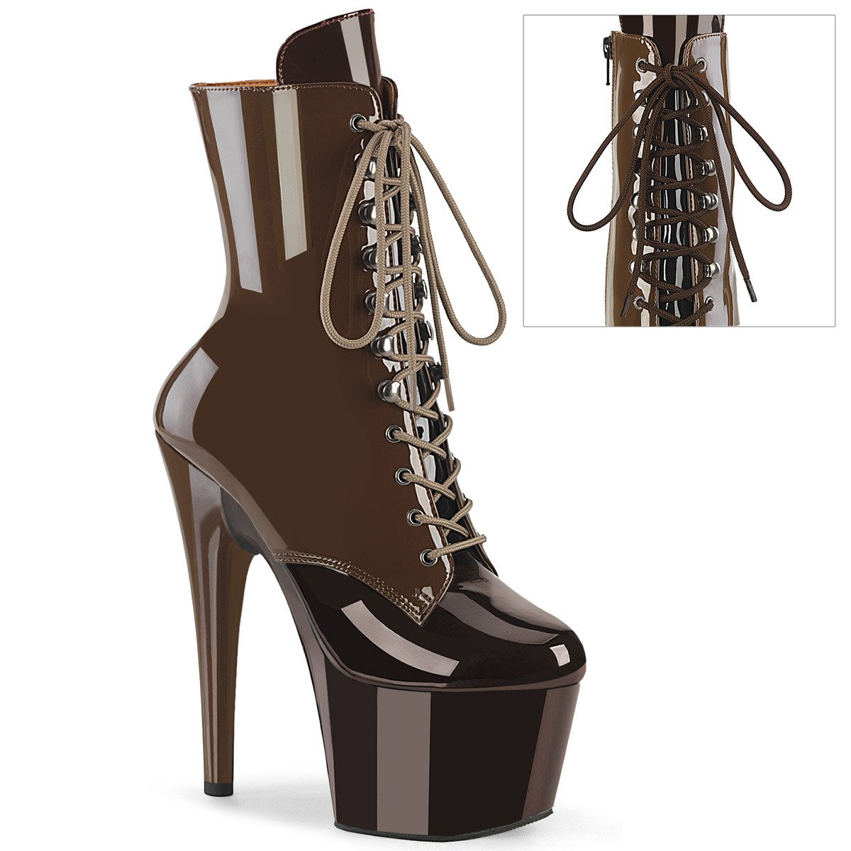 Pleaser Adore-1020DC MOC-CF/M - Shiny Brown High-Platform Ankle Boots