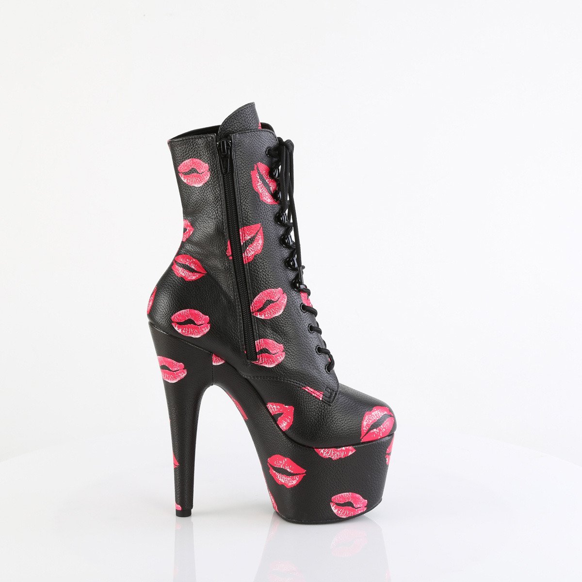 Pleaser Adore-1020KISSES BPU/M - Black High-Platform Ankle Boots