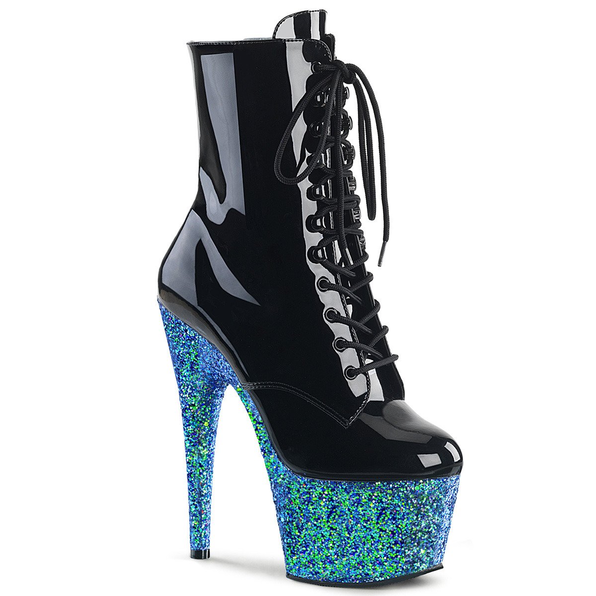 Pleaser Adore-1020LG B/BLG - Shiny Black High-Platform Ankle Boots